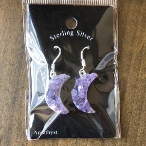 Sterling Silver Amethyst Crescent Moon Earrings - Purple brand new